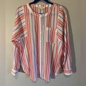 LOFT red white and blue Gauzy button down top
